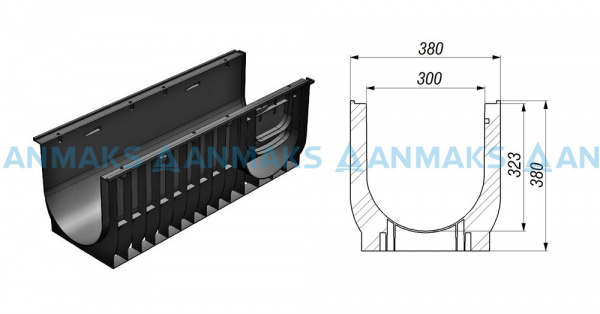 Лоток водоотводный пластиковый  Gidrolica Standart  DN300 H380